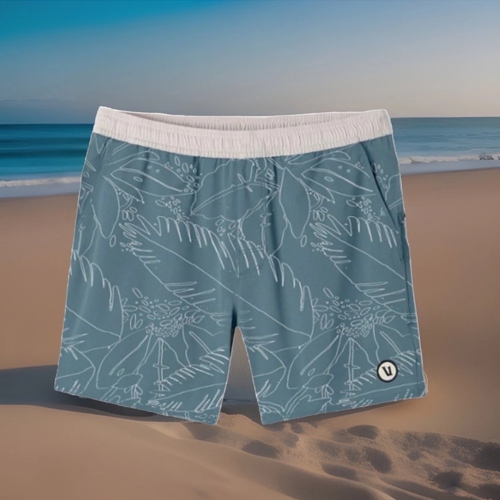 Vuori Men’s Maverick Volley Athletic Shorts Green Drawstring Pockets